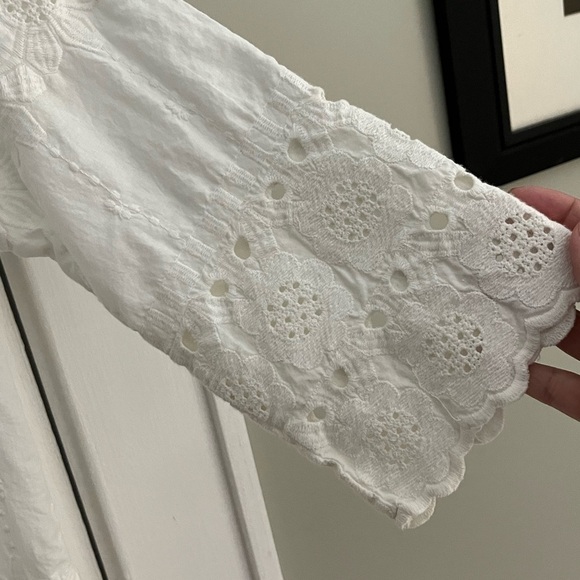 Dylan Botanical Blooms 100% Cotton White Eyelet Tunic Top Cottagecore XS Boho - Picture 5 of 13